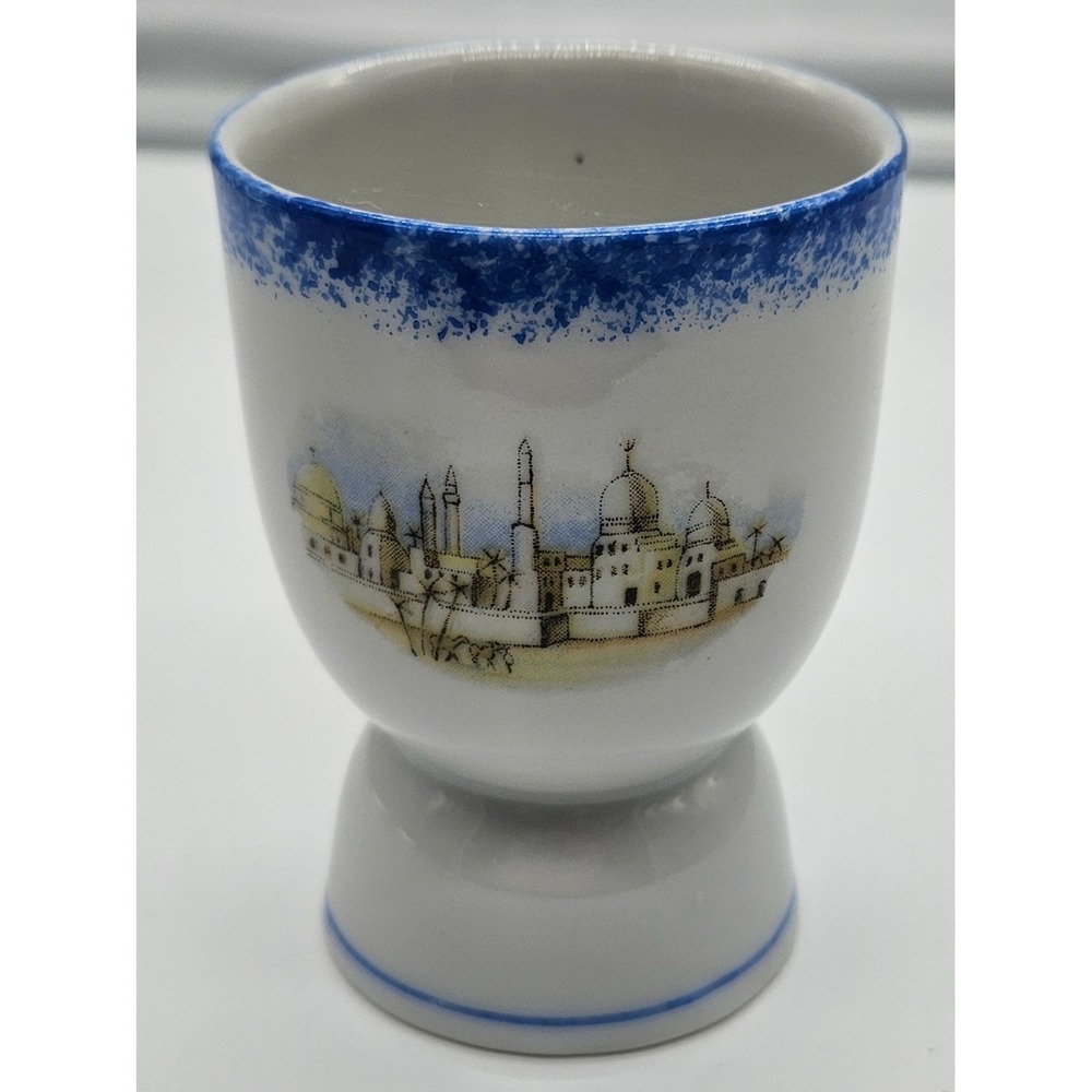 Vintage Egg Cup White Blue Cityscape‎ Design Breakfast Kitchen Decor